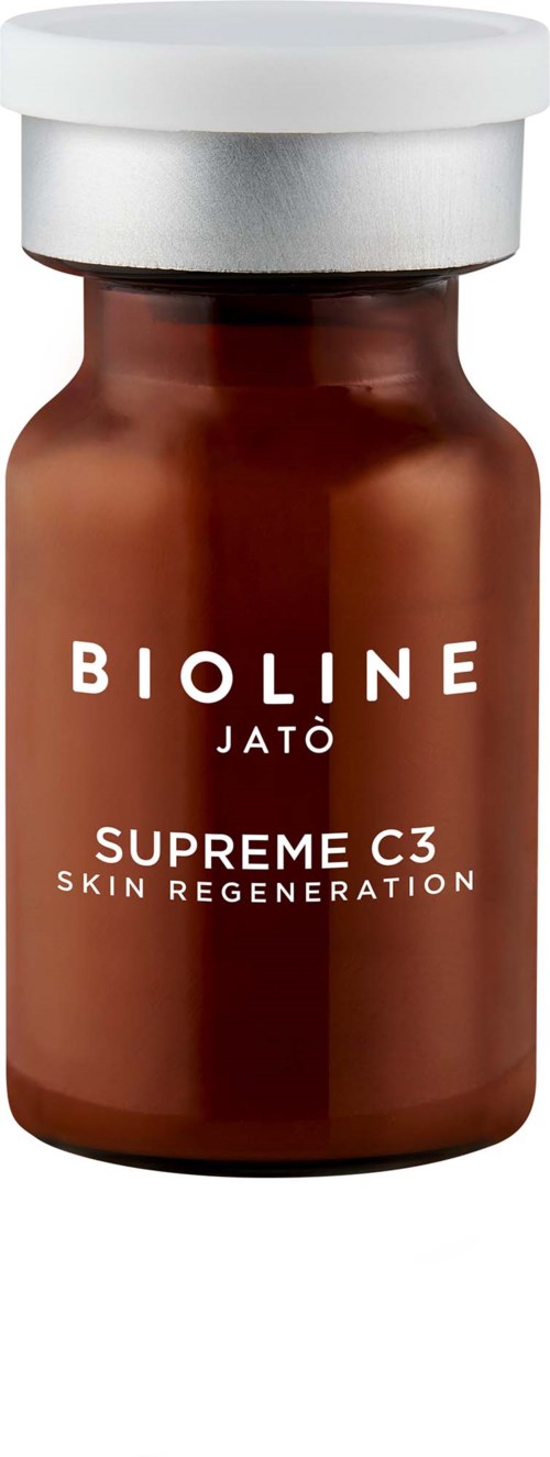 A brown jar labeled Bioline Jato Supreme C3 skin regeneration, with white cap.
