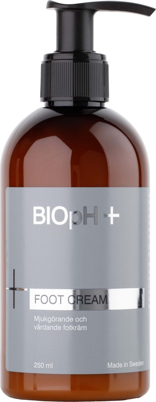 Räätälä ja pumppu sisältäen harmaan tunnuksen, jonka tekstissä lukee 'BIOPH+ FOOT DREAM', 250 ml, suomenkielinen etiketti.