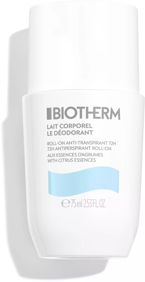 Biotherm deodorant med sitrusduft og 72-timers beskyttelse i en hvit flaske.