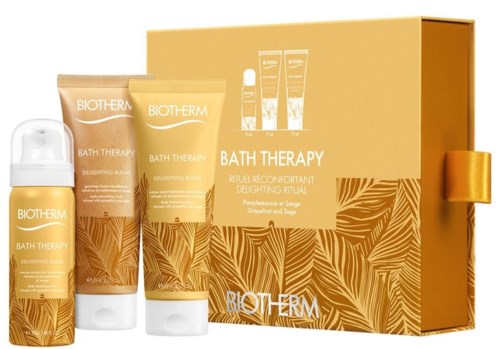 Ett set från Biotherm Bath Therapy med en gåvoask, inklusive kroppskräm, duschgel och lotion.