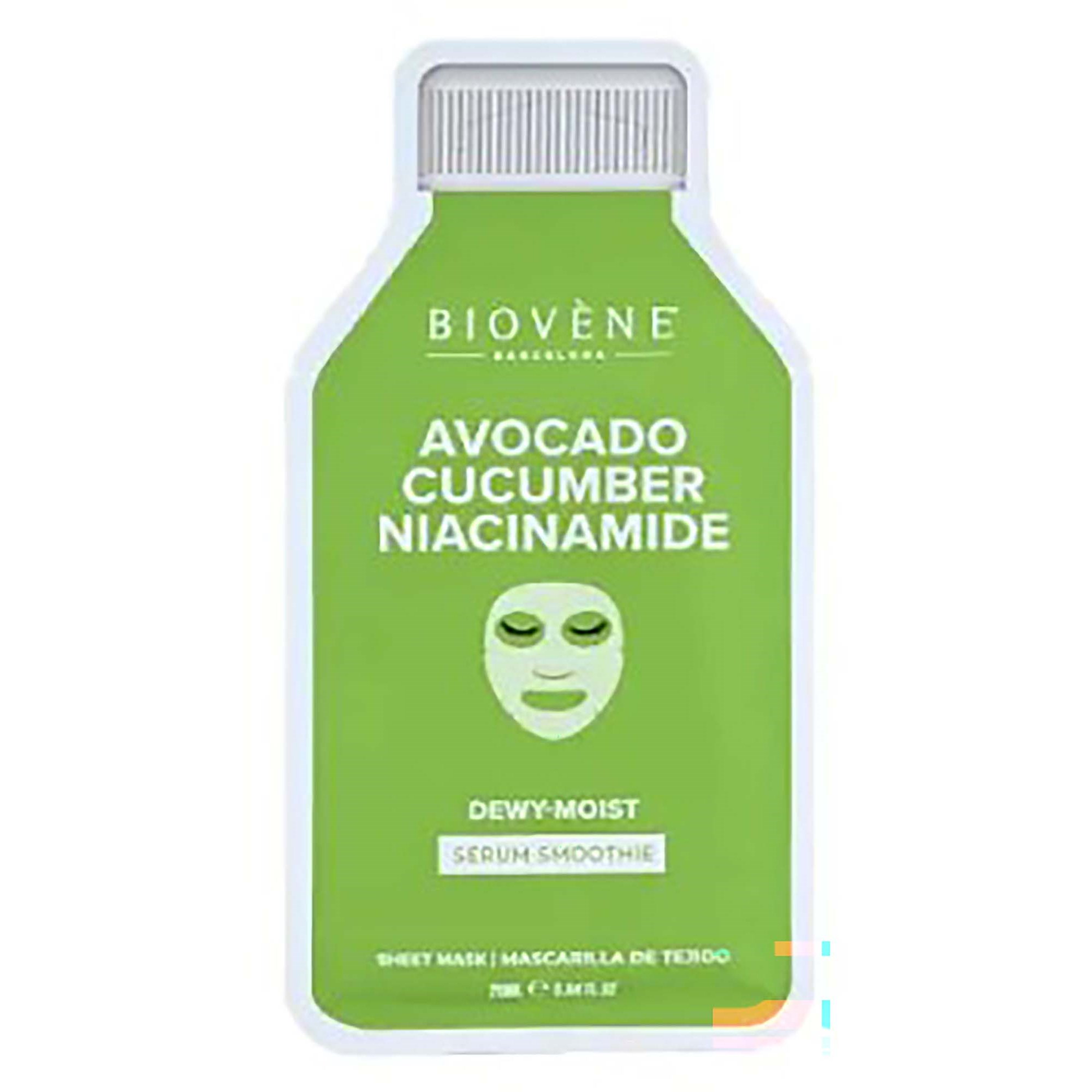 Biovène AVOCADO + NIACIN DEWY-MOIST! Smoothie Serum Sheet Mask with firming Niacinamide, Cucumber and Avocado 25 ml