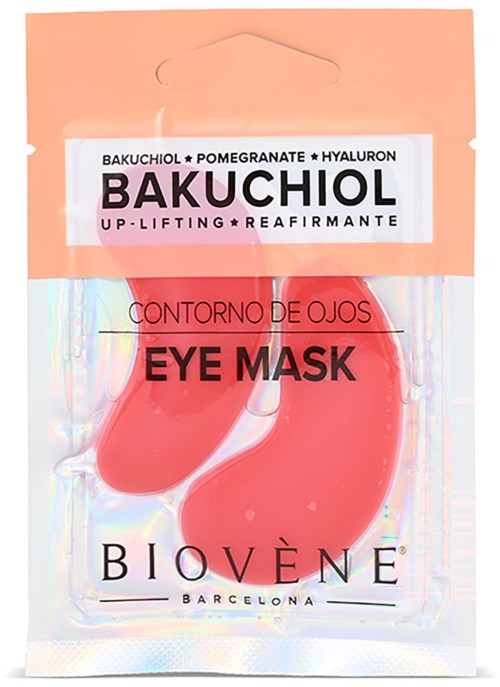 En sund øjenmaske med granatæble og hyaluronsyre i rosa emballage fra Biovene i Barcelona.