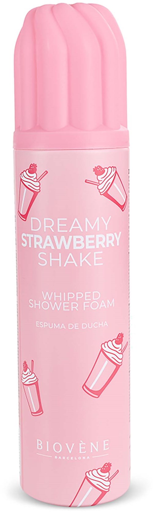 En lyserød sprayflaske med skummende brusenavn og illustrationer af jordbær og is.','fi-FI':'Pinkki suihkuvaahtopullo, jossa on mansikka- ja jäätelömukailu-illustraatioita ja teksti Dreamy Strawberry Shake.