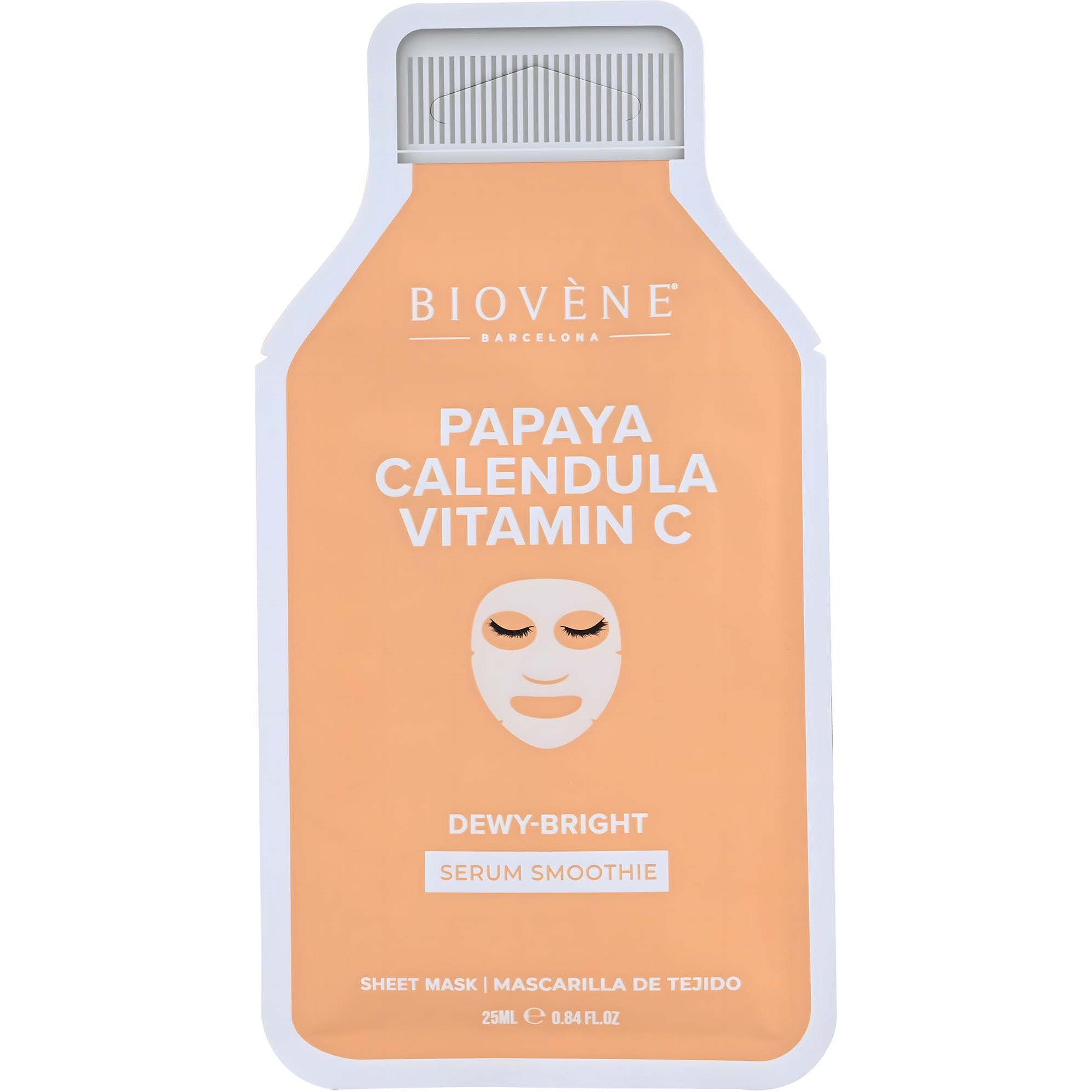 Biovène PAPAYA + VITAMIN C DEWY-BRIGHT! Smoothie Serum Sheet Mask with brightening Vitamin C, Papaya and Calendula