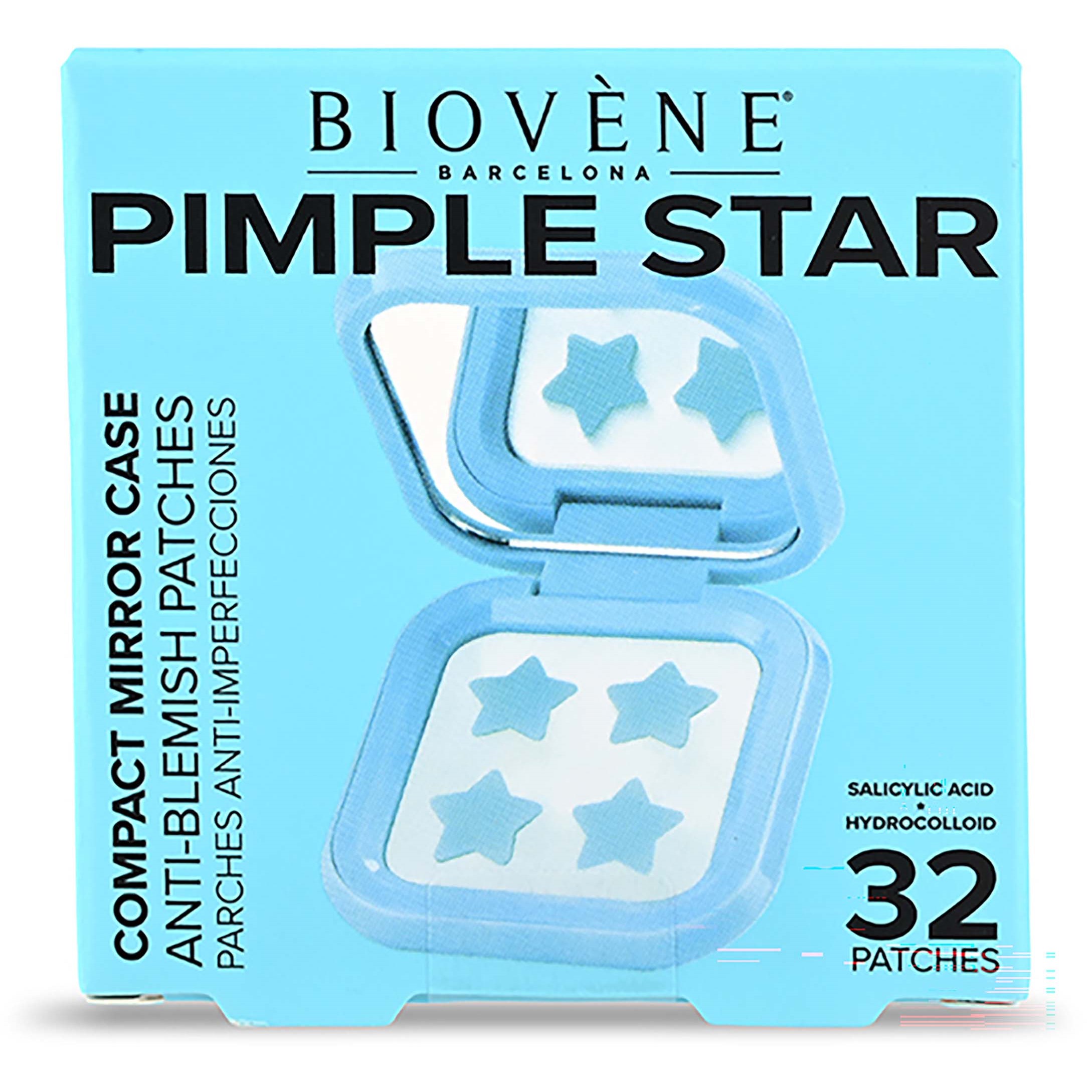 Biovène PIMPLE STAR PATCHES & MIRROR CASE Blue Pimple Patches - Anti-Blemish Stars in portable mirror case, 32 patches 4 g