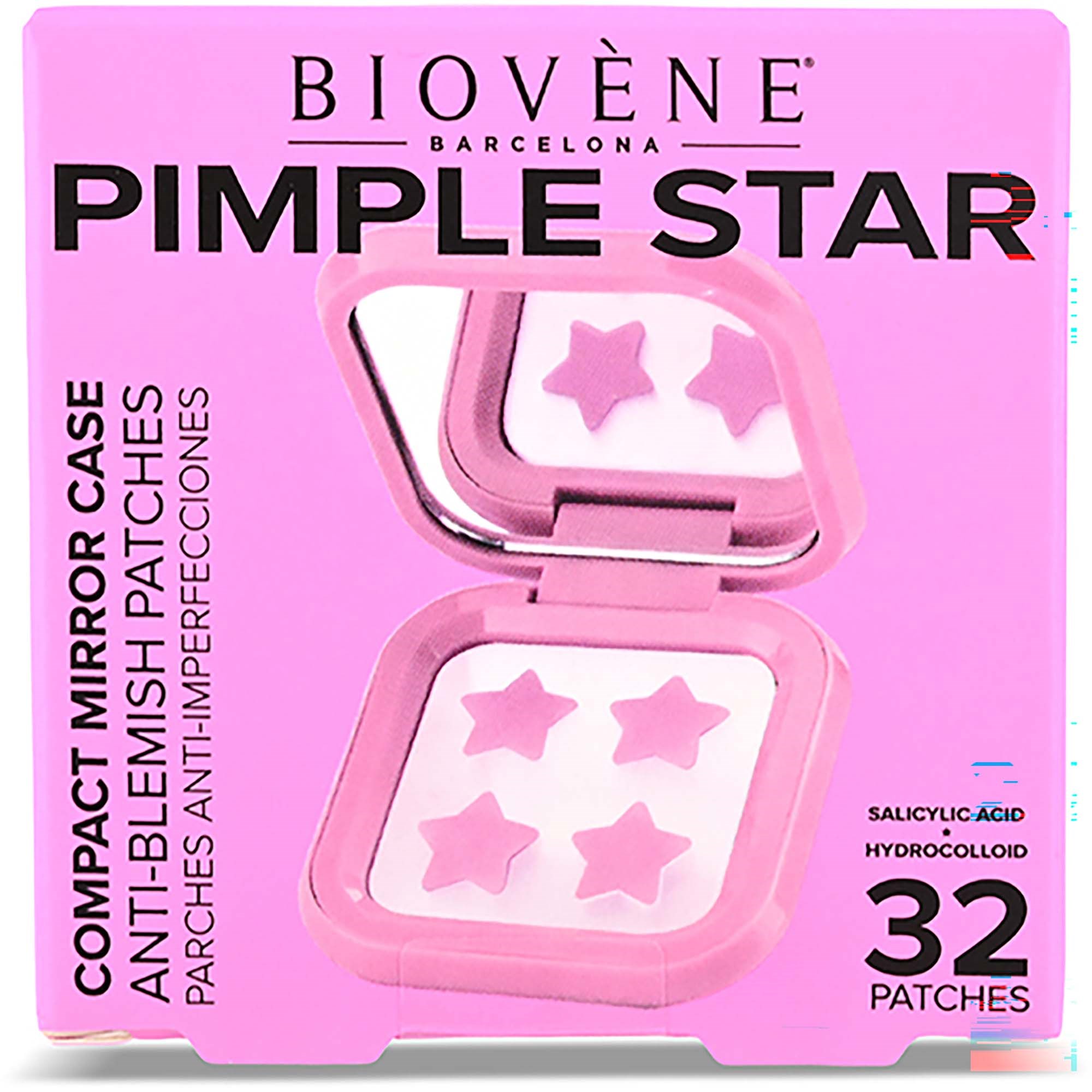 Biovène PIMPLE STAR PATCHES & MIRROR CASE Pink Pimple Patches - Anti-Blemish Stars in portable mirror case, 32 patches 4 g