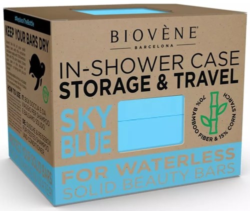 Box for storing and traveling with solid beauty bars, blue color, bamboo fiber, for waterproof use.