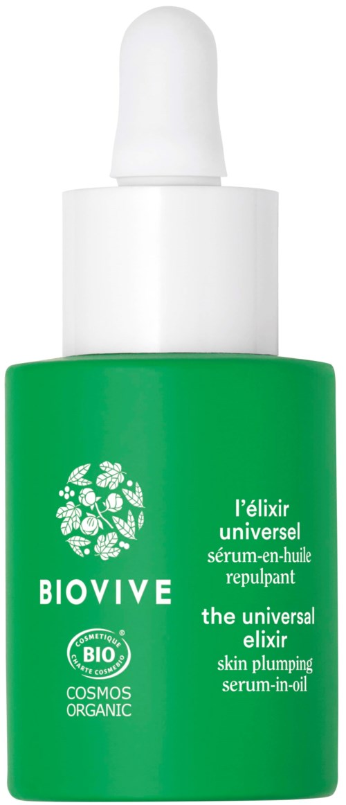 A green bottle with a white dropper cap. It has white text and a logo for a skincare product.