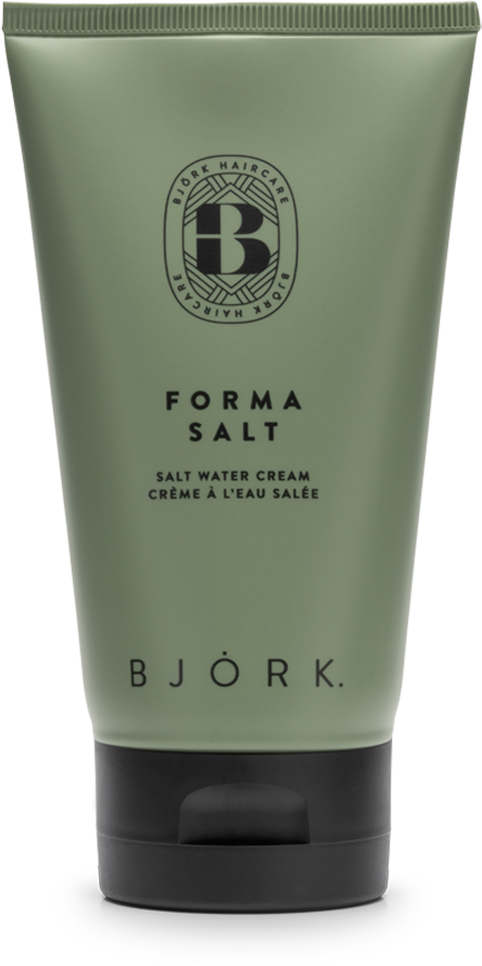 A green tube of Bjork Forma Salt salt water cream with black cap and simple label. The label has the brand name and product details.