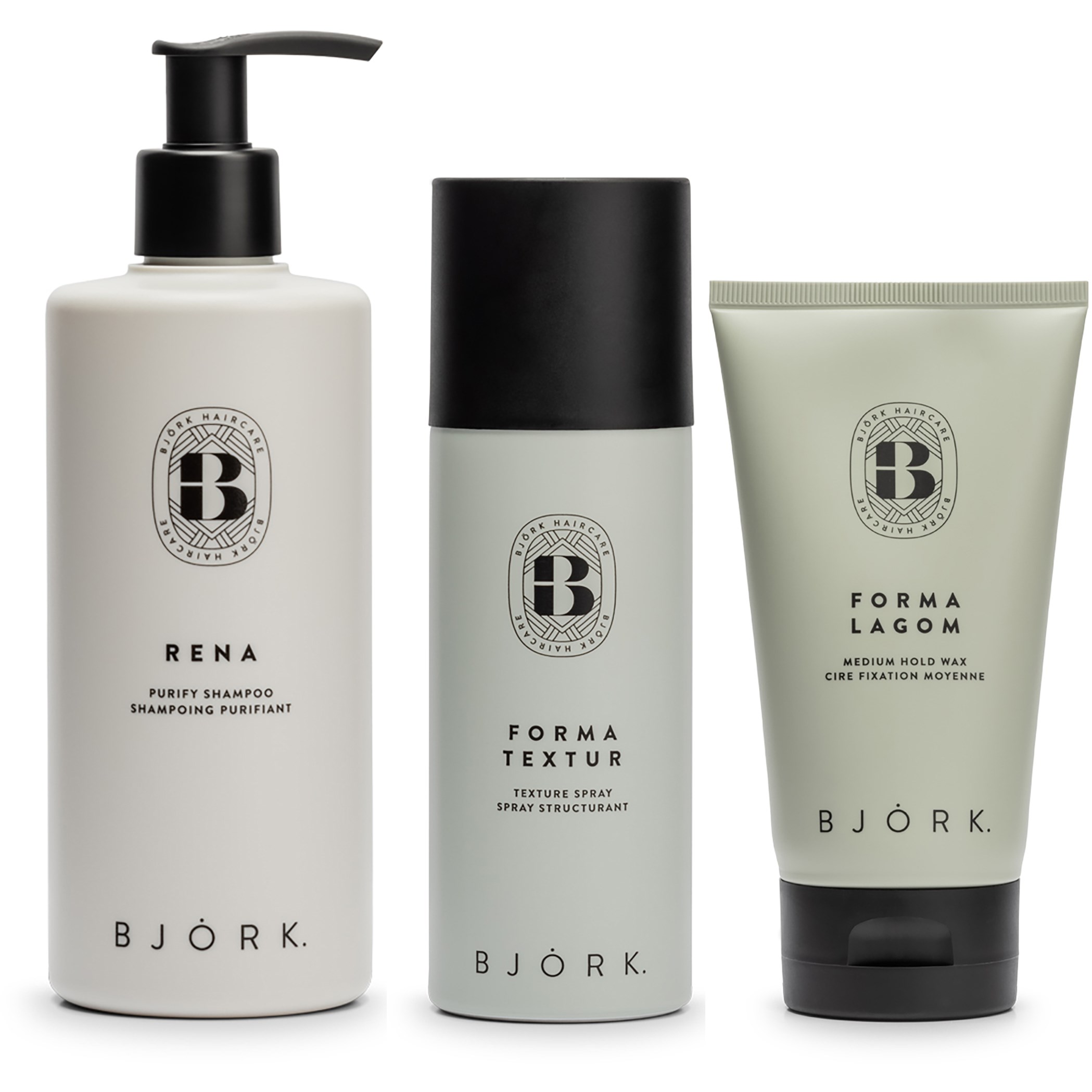 Björk Styling Bundle Purifying Shampoo 300 ml & Texture Spray 200 ml & Wax 150 ml