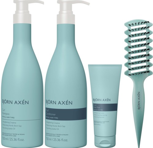 Björn Axén Curl Bundle Shampoo 750 ml & Conditioner 750 ml & Hair Mask 200 ml & Curl Brush