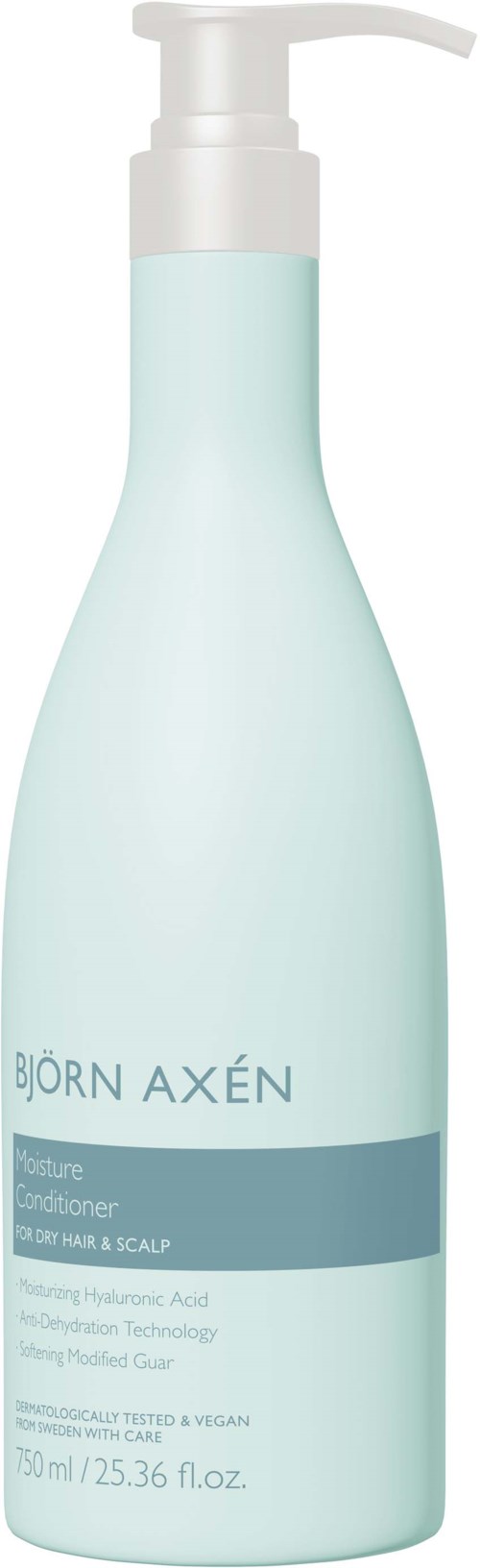 Jasnoniebieska butelka z pompką, oznaczona 'BJORN AXEN' i 'Scalp & Hair.', wygląda na produkt do pielęgnacji włosów.