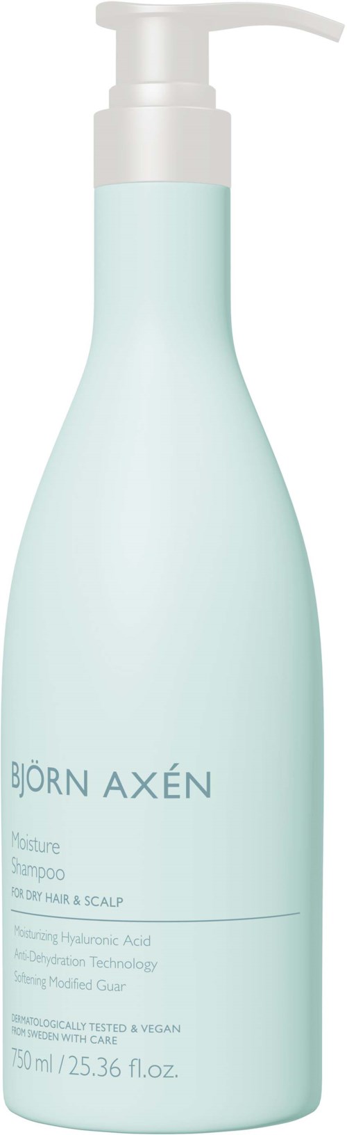 Jasnoniebieska butelka z pompką, oznaczona Bjorn Axen, prawdopodobnie produkt do włosów, np. szampon lub odżywka.