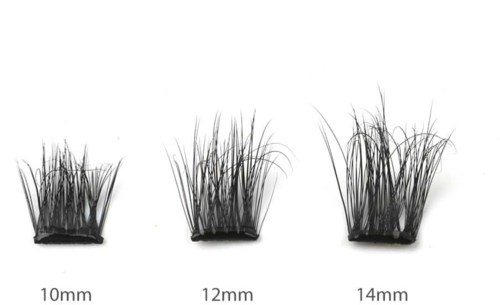 Trzy czarne próbki roślin pokazują różne rozmiary: 10mm, 12mm i 14mm. Wyglądają jak mała trawa lub włosy.