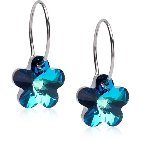 Blomdahl Natural Titanium Ear Ring 14 mm Flower 12 mm, Turquoise