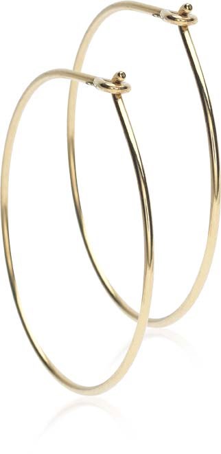 Golden hoop earrings with a simple, smooth design.