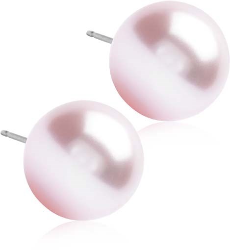 Twee glanzende roze pareloorbellen met zilveren posts.