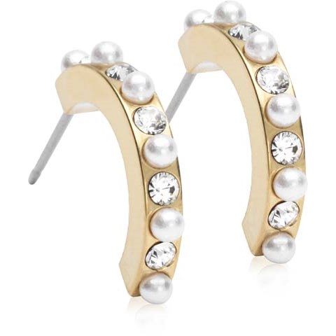 Blomdahl Golden Titanium Pendant Mixed Curved 15 mm, Crystal/Whit