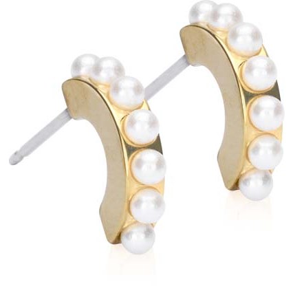 Blomdahl Golden Titanium Pendant Pearl Curved 10 mm, White