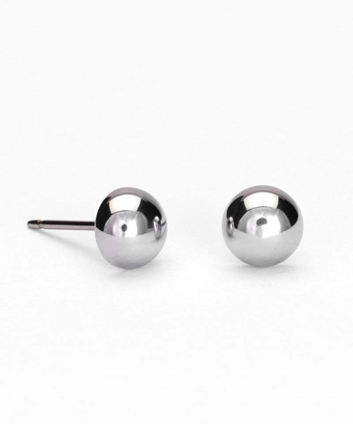 Simple, shiny silver spherical stud earrings on a white background.
