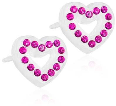 To hvide hjerteformede genstande pyntet med pink ædelstene, hver med et hjerte lavet af ædelstene.