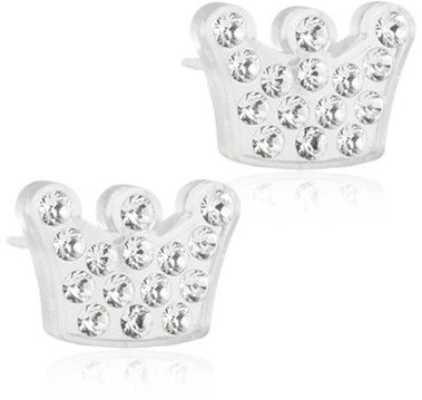 Ein Paar Schmuckclips in Kronenform, verziert mit funkelnden, runden Steinen.