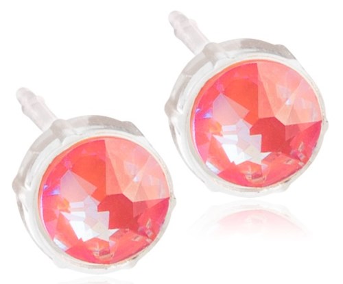 Pink og orange ædelstensøreringe med facetteret, shiny overflade i klare bagger.