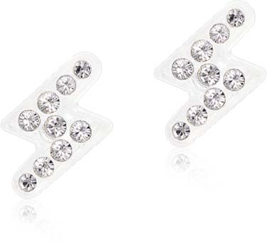 Two clear earrings with small, shiny crystals arranged in a zigzag pattern.