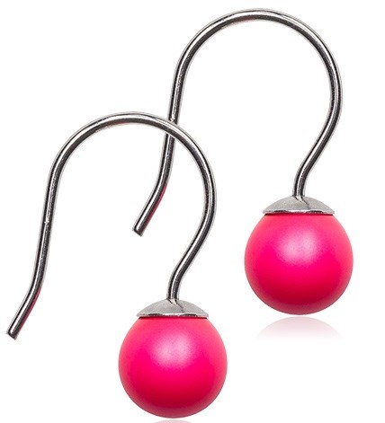 Två metallkrokar med rosa bollar hängande från dem, används vanligtvis som örhängen.