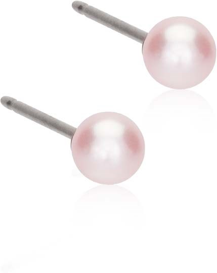 Pink pearl stud earrings with silver posts.