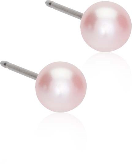 Pink pearl stud earrings with silver posts.