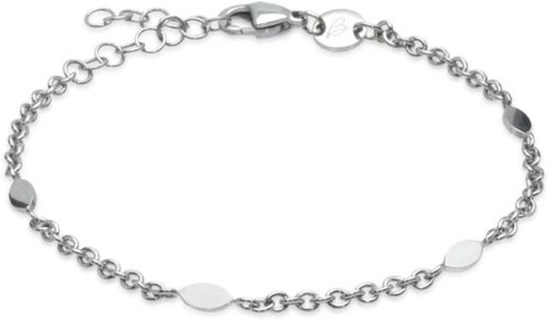 Ein Silberarmband mit kleinen kreisförmigen und ovalen Gliedern, alle mit einem glänzenden Aussehen, und einem Verschluss.