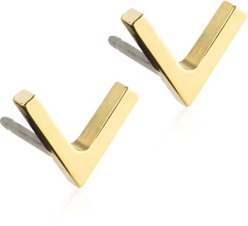 Two gold-colored V-shaped objects on a white background, likely decorative or jewelry pieces.