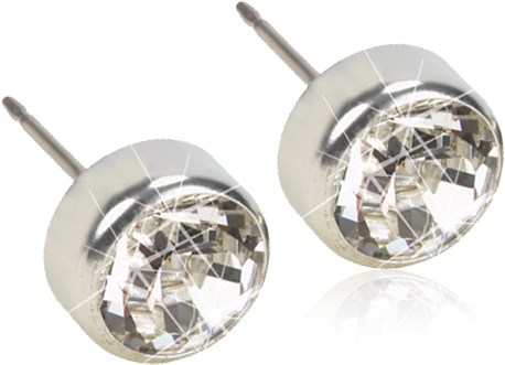 Runda diamantlika studsmycken med glänsande silverinställningar. Små och eleganta, designade för att användas i öronen.
