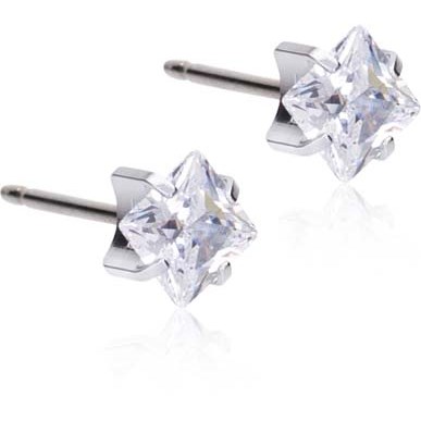 Blomdahl Silver Titanium Tiffany Edge CZ White 5 mm