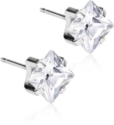 Blomdahl Silver Titanium Tiffany Edge CZ White 7 mm