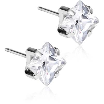 Blomdahl Silver Titanium Tiffany Edge CZ White 7 mm