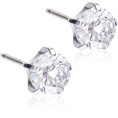 Blomdahl Silver Titanium Tiffany Precious, CZ White 6 mm