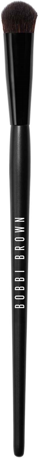 Ein schwarzer Make-up-Pinsel mit rundem, fluffigem Kopf und Bobbi Brown-Logo in Weiß am Griff.