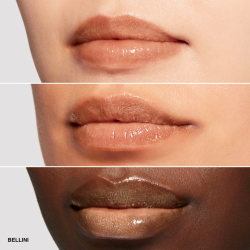 Drie lippen in verschillende huidtinten, met diverse lipsticks of glans.