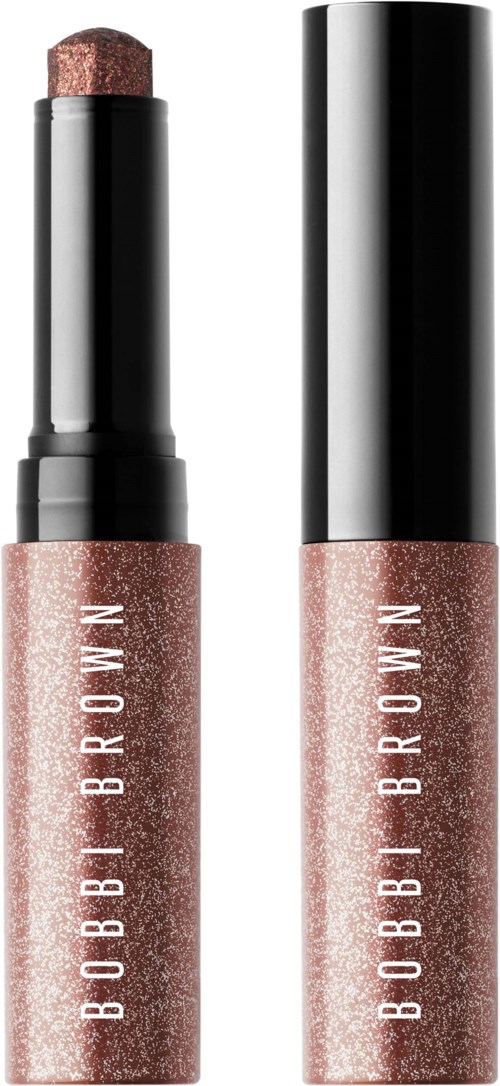 A glittery lip gloss tube with a black cap and the brand name Bobbi Brown written on it.
