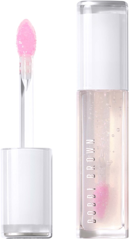 Lippenbalsem in een doorzichtige verpakking, met een roze applicator en geen label.