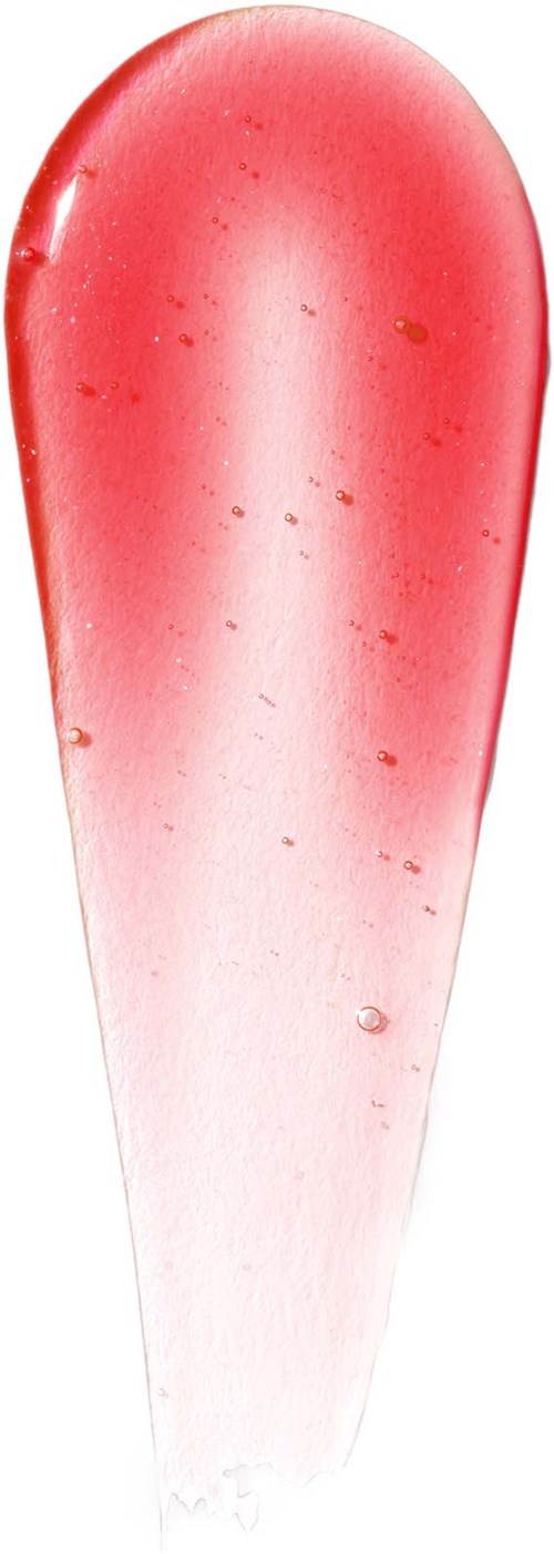 Roze en witte ijslolly met kleine vlekjes, lang en slank, glad oppervlak.