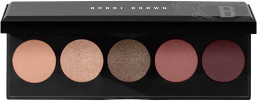 Paleta cieni Bobbi Brown z pięcioma odcieniami od jasnego brzoskwiniowego do ciemnego bordo.
