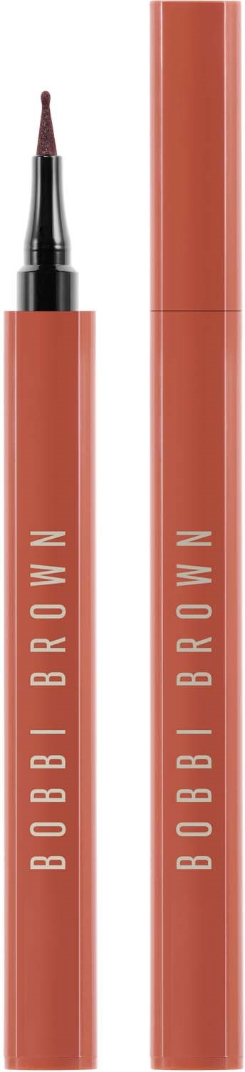 Flytande läppglans i en lång persikofärgad tub med BOBBI BROWN-märket. Lock på, applicator syns.