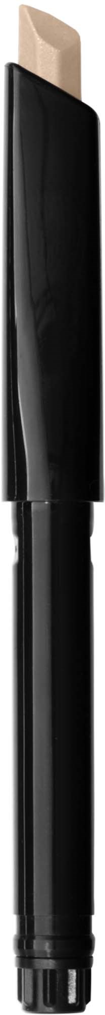 Eine elegante schwarze und silberne Kosmetikbürste mit beigefarbenem Ende, zum Auftragen von Make-up.