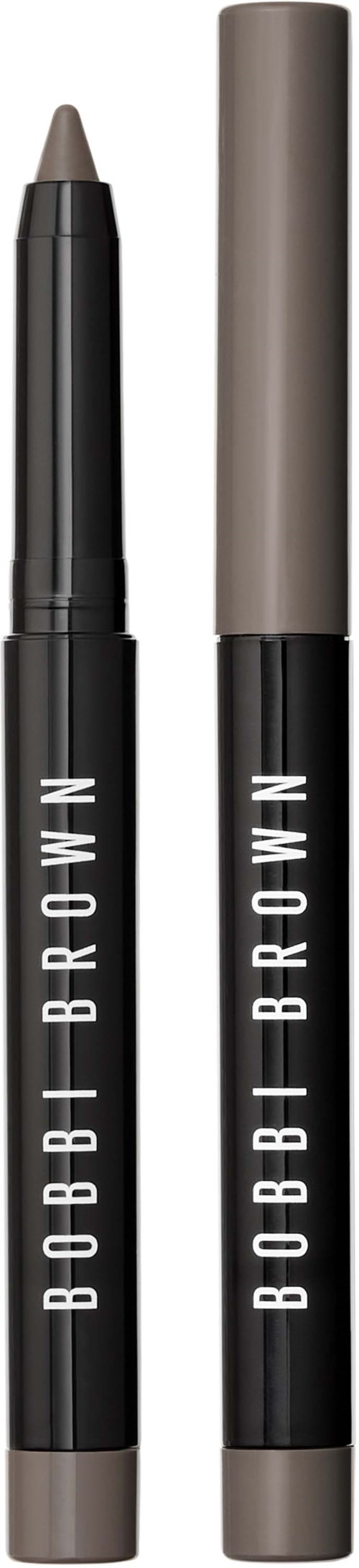 Two BOBBI BROWN makeup pencils, one with a brown tip and the other with a gray cap.