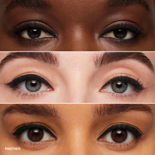Three sets of eyes with different eye colors and makeup styles are shown in a vertical collage.