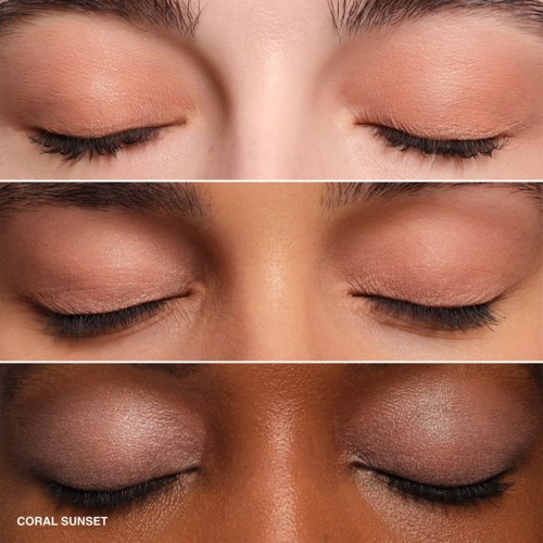 Trzy zbliżenia oczu o różnych odcieniach skóry i makijażu oczu, wszystkie z zamkniętymi powiekami.