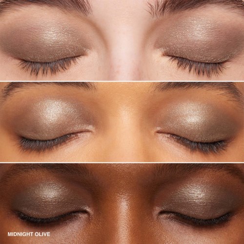 Drei Menschen haben ihre Augen geschlossen, zeigen unterschiedliche Hauttöne und Lidschatten.